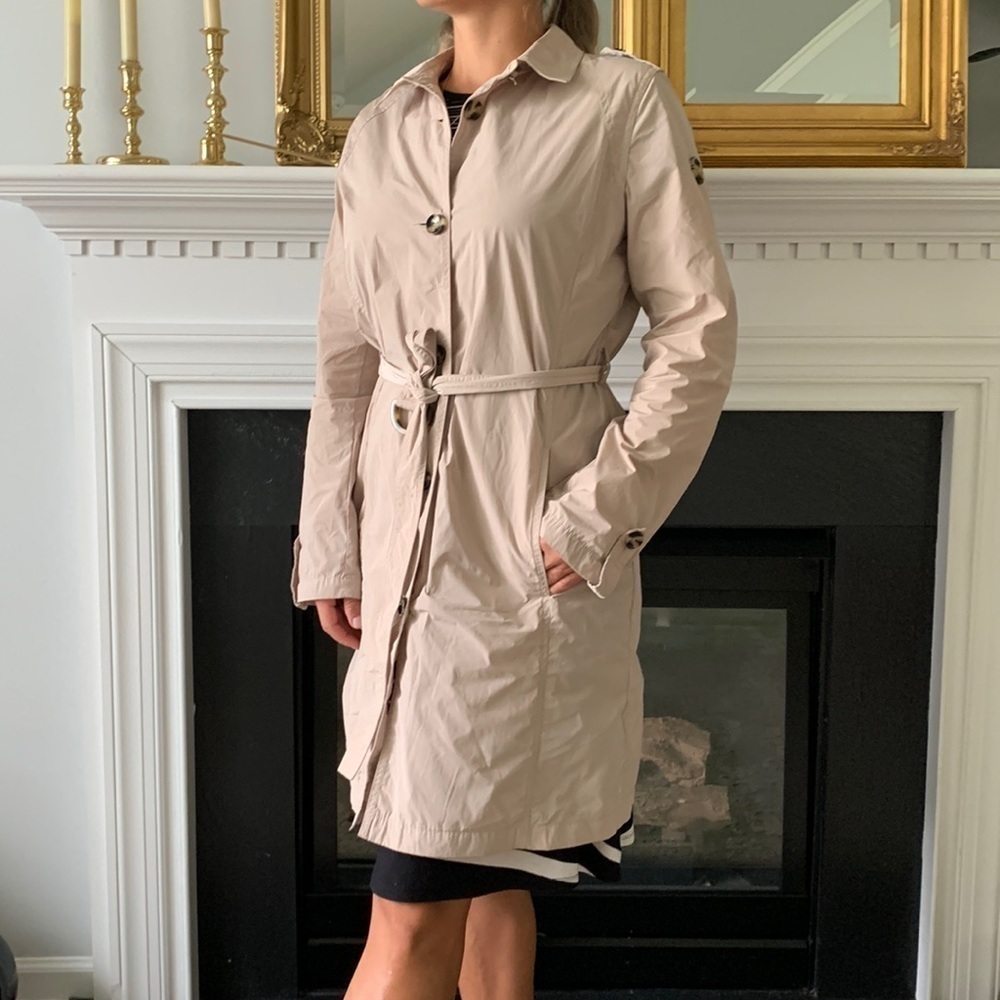 Armani jeans trench coat dress size 8 belted casual dressy pockets tan beige